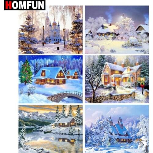 HOMFUN Full Square/Round Drill 5D DIY Diamond Painting "Snow house landscape" 3D Embroidery Cross Stitch 5D Home Decor Gift