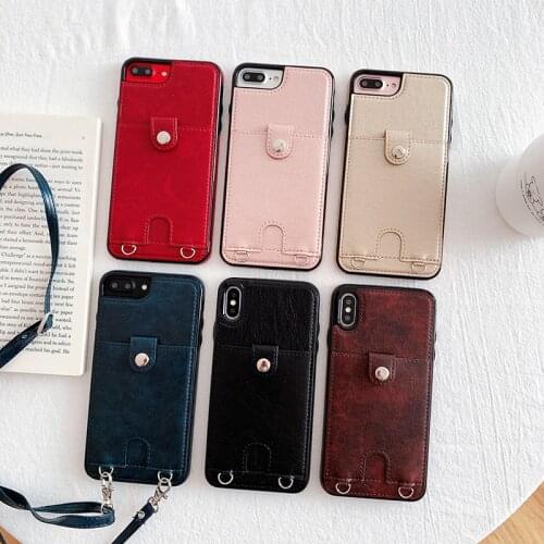 Leather crossbody phone Case For iPhone 11 12 PRO MAX 6 7 8 Plus X XR XS Max Card slot back shell With Lanyards long chain Rope