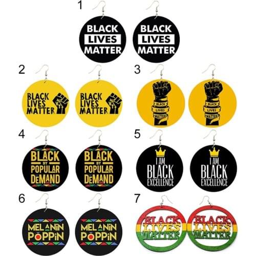 Black Lives Matter Saying Trendy Women Print Jewelry Natural Wood Drop Earrings Melanin Poppin Afro Power Fist Pattern