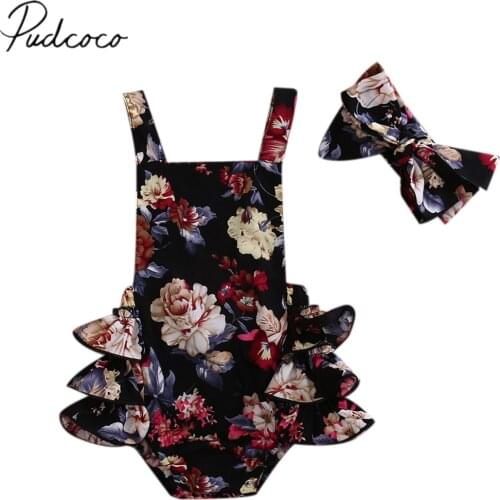 2019 Baby Summer Clothing Toddler Newborn Infant Baby Girls Floral Ruffled Bodysuit Backless Sunsuit Jumpsuit Clothes Outfits