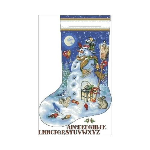DIM-70-08839_Snowman Christmas Stocking, Counted Cross Stitch 11CT 14CT 18CT Cross Stitch Kits Embroidery Needlework Sets