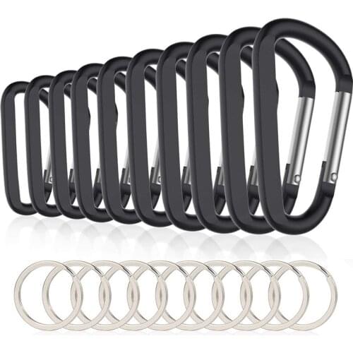 Hot AD-10PCS 3inch/8CM Aluminum Carabiner Clips,Premium Durable D-Ring Caribeaner with Keyring for Home RV Camping Fishing Hikin