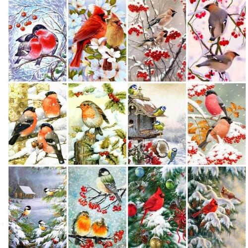 Huacan Diamond Painting Animal Mosaic Bird Farmhouse Home Decor Embroidery Cross Stitch Winter Diamond Art Full Drill