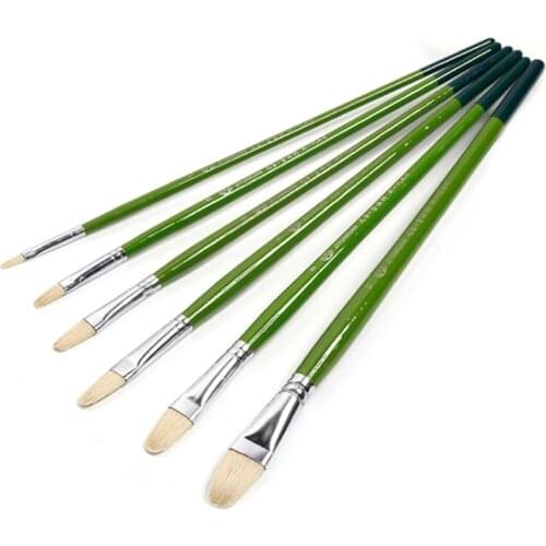 6Pcs Art Painting Brushes Oil Watercolor Drawing Craft Tool DIY Kid Hog Hair Paint Brushes Painting Tool Kit
