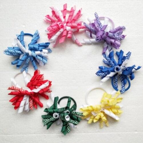 12pcs Child girl Xmas 3.5" gingham korker whirl ribbon hair bows flowers clips corker hair ties hair bobbles Hairbands PD025