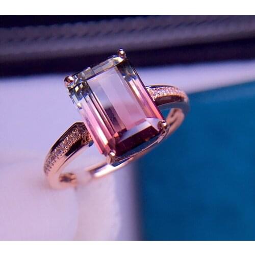 E426 Tourmaline Ring Pure 18K Gold 100% Natural Watermelon Tourmaline 4.1ct Gemstone Female Rings for Women Fine Ring