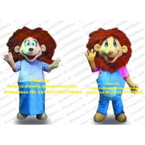 Smart Blue Lioness Lion Couple Mascot Costume Mascotte Simba Simbalion With Big Blue Eyes Blue Clothes Adult No.3649 Free Ship