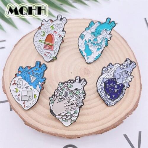 Creative Fun Body Organ Heart Enamel Pins Castle Hand Crescent Lightning Brooch Alloy Badge Clothes Accessories Jewelry Gifts
