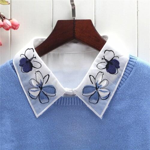 Linbaiway Women Shirt Floral Embroidery False Collar Necklace Removable Half Blouse Tops Detachable Lapel Shirt Flase Collars