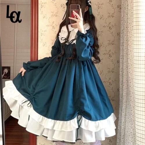 Sweet Lolita Dress Vintage Printing Lace Angel Lace Bowknot High Waist Victorian Dress Kawaii Girl Gothic Lolita Op Cos Loli