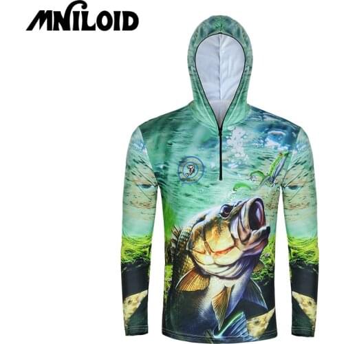 MNILOID Quick-Drying Fishing Clothing Long Sleeve M L XL XXL XXXL Hooded Sun Protection fishing shirt Breathable Anti-UV T Shirt