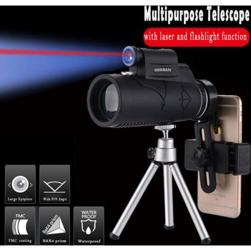 ZIYOUHU Powerful BAK-4 prism 12X50 Monocular Telescope Built-in IR Laser Indicator & LED Lighting for Night Target Search Scope