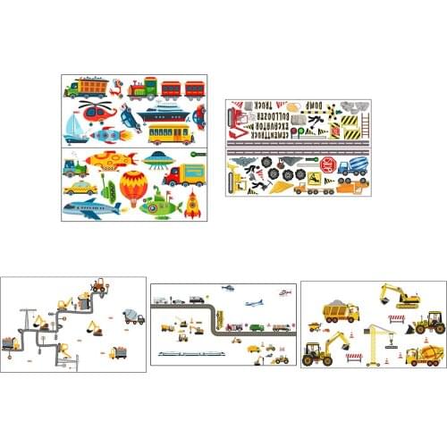 2Pcs Kids' Room Wall Decals Trucks Excavator Wall Sticker Crane Decor Arts