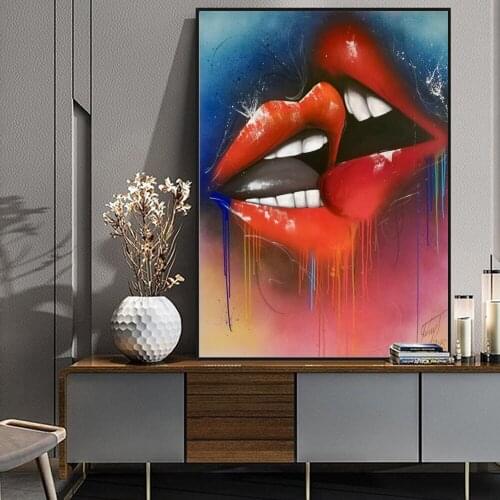 Wall Decor Graffiti Art Canvas Painting Lover Kiss Posters and Prints Wall Art Portrait Picture for Living Room Home Decoration