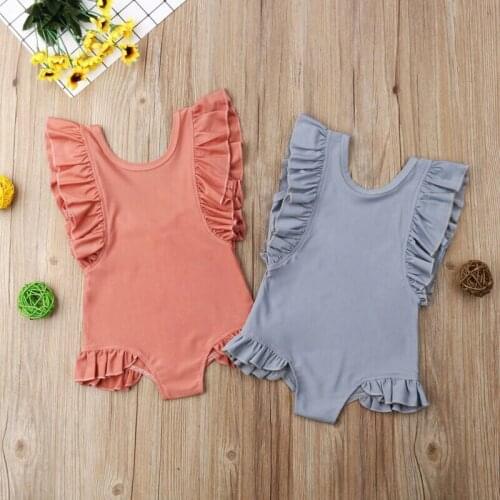 Newest Arrival Toddler Kids Baby Girl Swimwear Ruffles Sleeveless Solid Summer Swimsuit One Piece Bathing Swimming Suit 1-6T