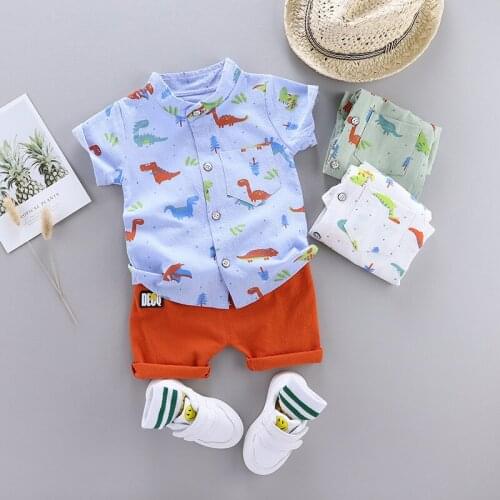 New Cute Toddler Boy Summer Set Cartoon Print Short Sleeve Shirt + Pants 2pcs for Kid Baby Boys Clothes Boys Clothes