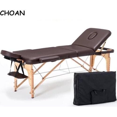 NEW Foldable portable salon beauty salon SPA tattoo furniture beech wooden PVC leather patio facial massage bed table with bag