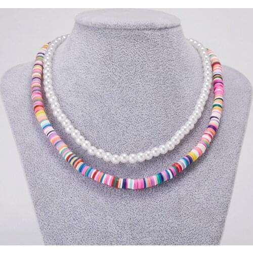 Boho Colorful Beads Pearl Choker Necklaces Polymer Clay Soft Pottery Summer Jewelry Women Neck Short Chain Accessories