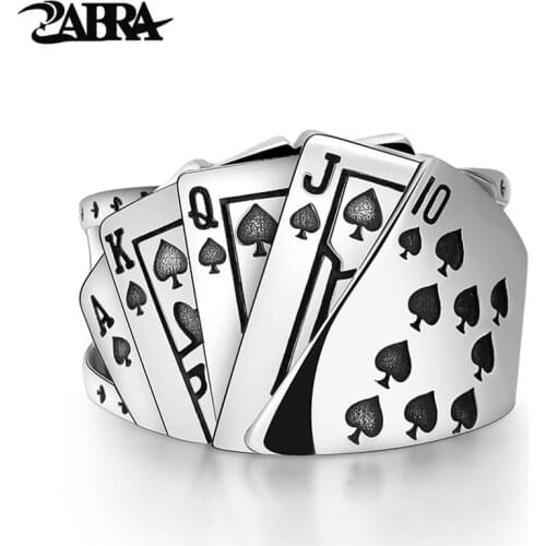 ZABRA Poker Ring Solid 925 Silver Rock Punk Rings For Men Women Black Signet Jewelry Adjustable Size 7 To 10 Can Cutomize Size