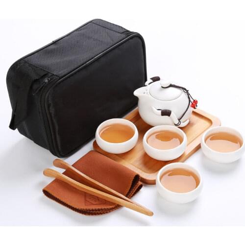 Portable Travel Kung Fu Teapot Cup Tray Set Ceramic Teaset Porcelain Teaware
