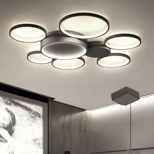 Modern Minimalist LED Chandelier For Living Room Bedroom Kitchen Black Ceiling Lamp Home Decor Dimmable Circle Lighting Fixture