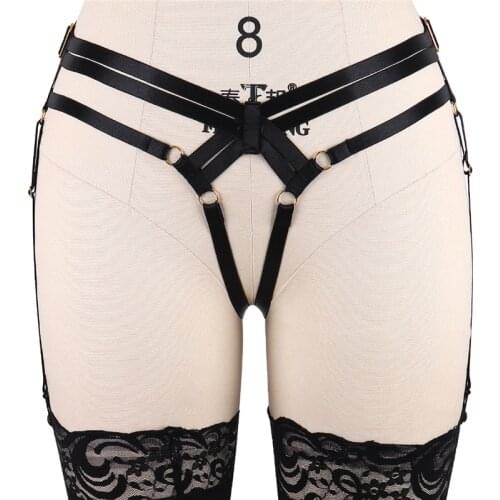 BODY CAGE GARTER BELT Sexy Black Elastic High Waist Stocking Suspender Adjust Goth Harajuku BDSM briefs BONDAGE HARNESS LINGERIE