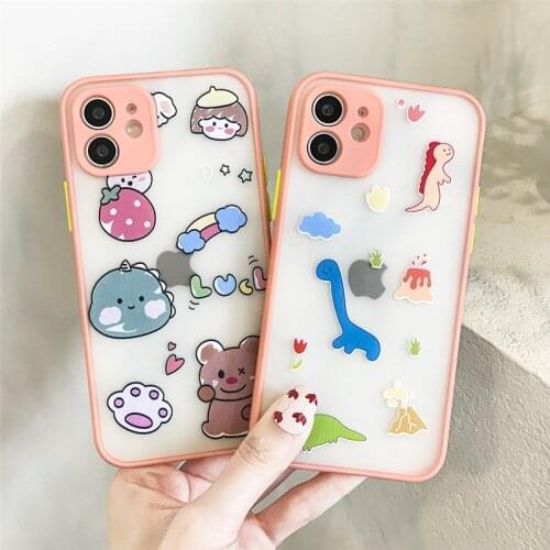 Cute Cartoon Translucent Back Cover Lens Protection Phone Cases For iPhone 11 Pro Max 12 Mini XR XS Max X 8 7 Plus SE 2020 Matte