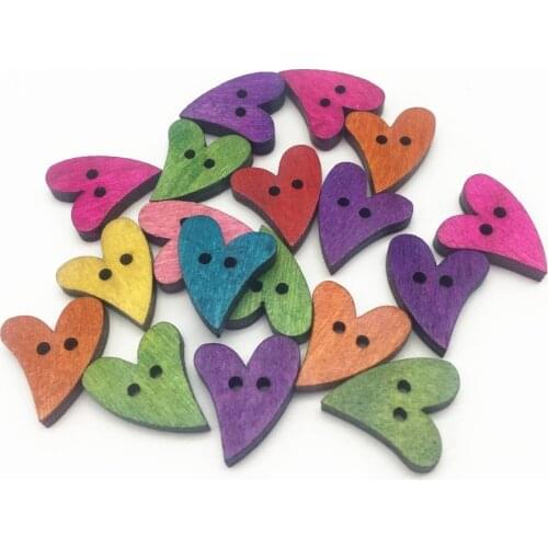 100pcs 21X17mm Rustic Wood Heart Buttons Decorative Sewing 2 Holes Button For Scrapbooking DIY Crafts