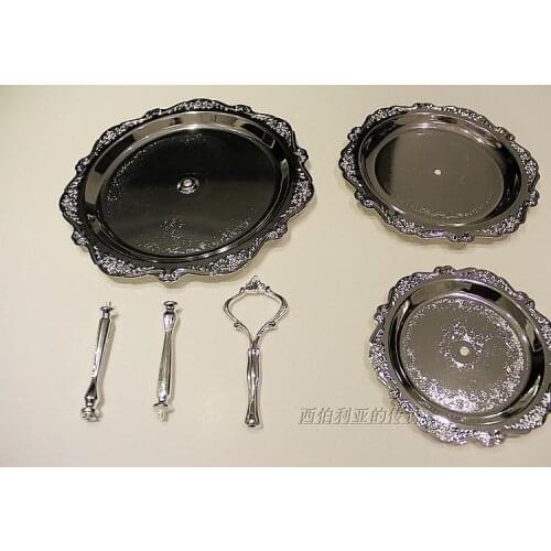 Silver plate Eco-Friendly zinc alloy metal wedding cake stand, 1 set=3 canke plates(6"/8"/10" )