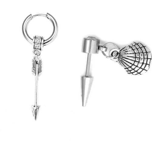 Arrow shell dangling earrings for men women stainless steel geometry korean sliver color earring 2021 hip hop punk emo jewelry