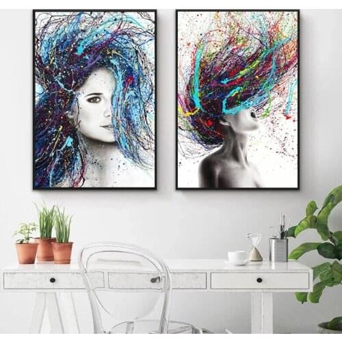 Modern Abstract Wall Art Colorful Hair Woman Canvas Painting Posters and Prints Pictures on The Wall for Living Room Home Decor