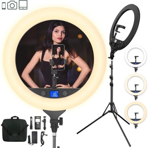 LitoFoto F40 Dual Color Temperature Led Ring Light 60W 3200k-7500k 3 Hot Shoe Sockets ,2 1/4 Nuts,With Dual Batteries Led Lights