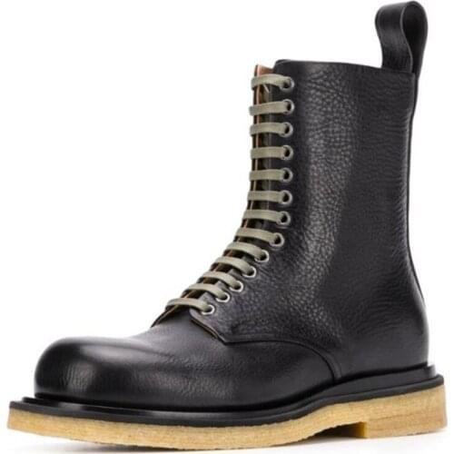 High Top Men Motorcycle Boots Increased Insole Real Genuine Leather Mens Mid Calf Boot Male Fashion Bottes Thick Bottom