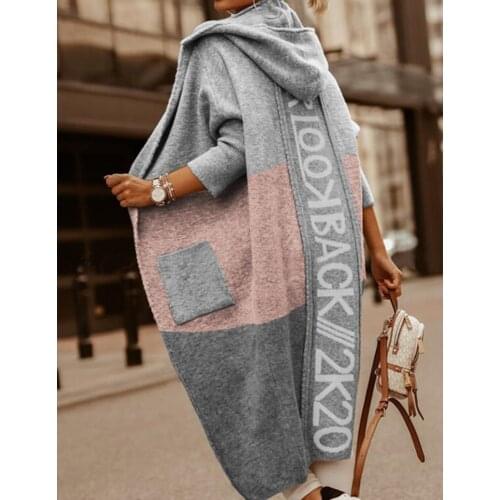Lugentolo Women Knitted Cardigan Hooded Letters Loose Sweaters Full Sleeves Fall Fashion New Streetwear for Women