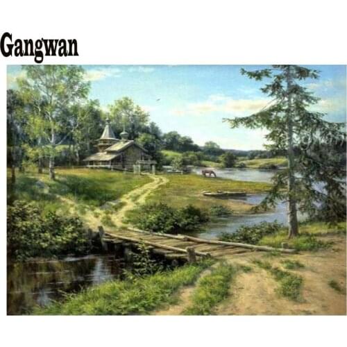 Diy rhinestone diamond painting mosaic cross stitch natural scenery village greet tree view 5d embroidery kits full square round