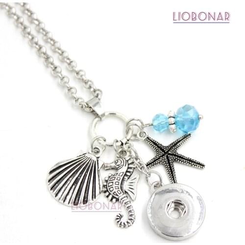 1PC New Arrival 18mm Snap Jewelry Ocean Sea Life style Beach Necklace Shell Seahorse Starfish Snap necklace for women gift