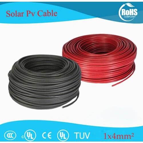 10 Meters 4mm2 (12AWG) Photovoltaic Wire Solar Wire Red or Black Solar Cable Wire Copper Conductor XLPE Jacket TUV Certifiction