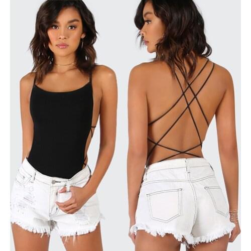 2020 Summer Sexy Bodycon Bodysuits Women Backless Bandage Sexy Bodysuit Jumpsuit Party Club Skinny Body Top Female