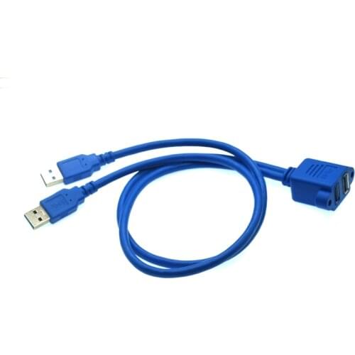 5Gbps Dual Port USB 3.0 A Male To Female M/F Extension Cable Cord Screw Lock Panel Mount Motherboard USB2.0 Cable 50cm 30cm