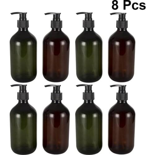 8Pcs 500ml Pump Bottle PET Cosmetic Storage Lotion Shampoo Dispensers Screw Thread Pump Bottle for Cosmetic Liquid (Random Pump)