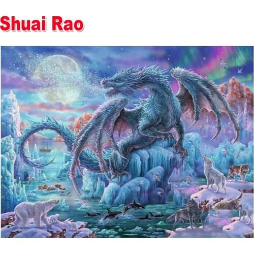 Moon Dragon Wolf Bear Diy Diamond Painting Full Square Round Drill Embroidery Animals Snow Landscape Mosaic Needlework