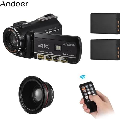 Andoer AC3 Digital Video Camera 24MP 3.0" LCD Touchscreen Hot Shoe Mount with 2pcs Batteries + Extra 0.39X Wide Angle Lens