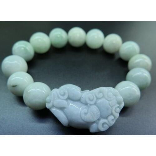 FREE SHIPPING Chinese Green stone / Jadeite Lucky Smooth Bead & PIXIU Bracelet /12mm JADE GEMSTONE