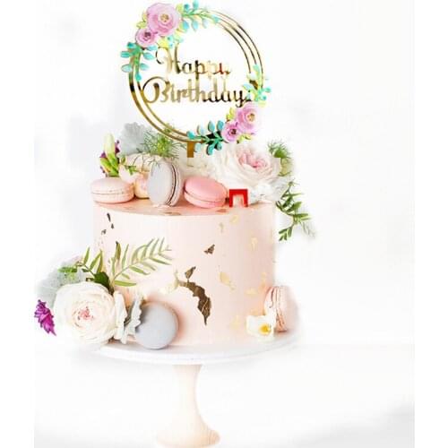 Ins Flower Green Leaf Happy Birthday Cake Topper Cupcake Decorations Birthday Baking Decoration Baby Shower Wedding Decorations