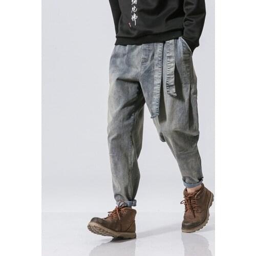 Streetwear Mens Jeans Casual Man Jeans Pants Oversized Drawstring Belt Fashion Woman Denim Trousers Large Size 5XL