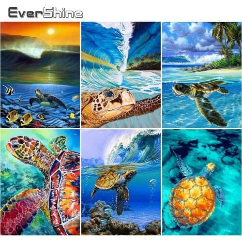 EverShine Diamond Embroidery Animal Cross Stitch Diamond Mosaic Sea Turtle Picture Of Rhinestones Art Painting Beaded Wall Art