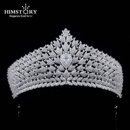 Himstory 2020 New European Wedding Hair Accessories Cubic Zircon Bride Crown Wedding Dress Accessories Tiaras Headband