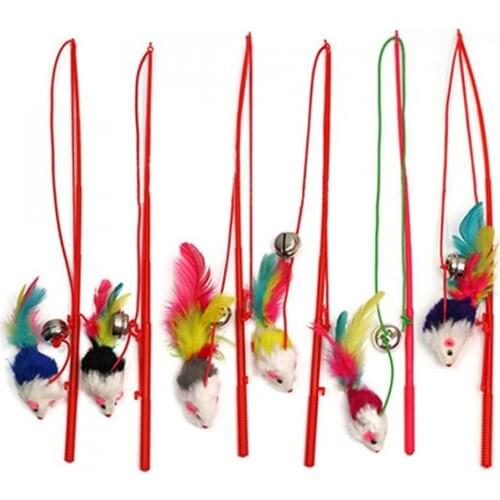 Pet Faux Mouse Feather Rod Funny Creative Cat Playing Teaser Toys Interactive Rod Game Bell Cat Pet Toy Supplies Dropshipping