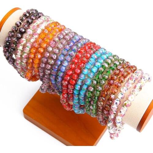 Fashion 8mm Murano Transparent Glass Lampwork Beads For DIY Women Jewelry Making Bracelet Flower Rondelle Faceted Beads