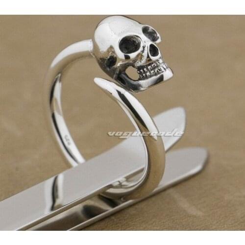 Cool 925 Sterling Silver Skull Mens Biker Ring 8Y015 US Size 7~9 Free Size